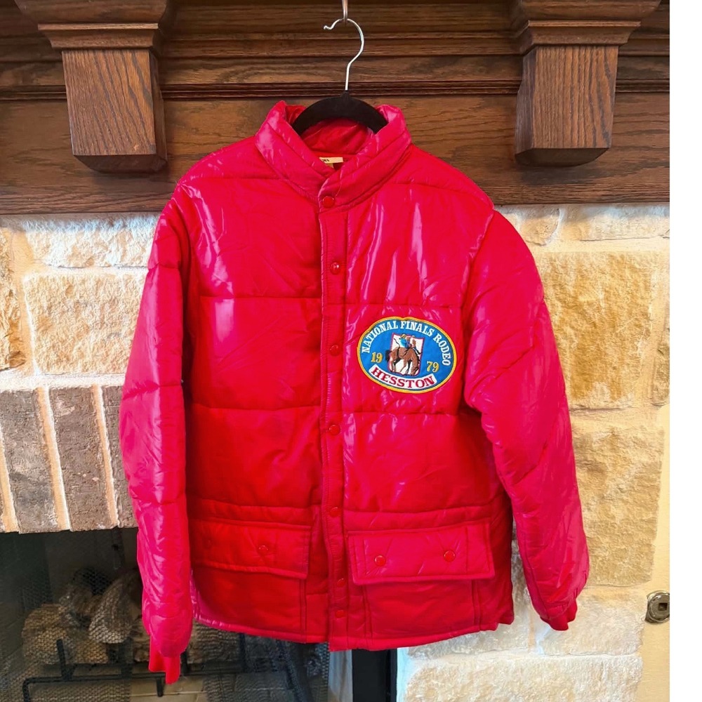 Vintage 1979 Hesston National Finals Rodeo NFR Puffer Jacket Red Large GCA